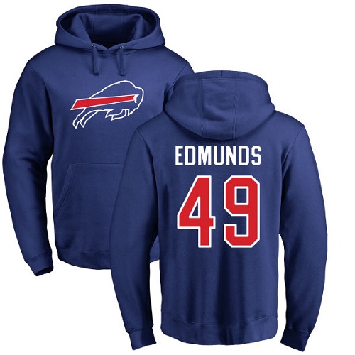Men NFL Buffalo Bills #49 Tremaine Edmunds Royal Blue Name and Number Logo Pullover Hoodie Sweatshirt->nfl t-shirts->Sports Accessory